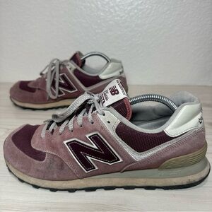New Balance 574 Classic Burgundy Gray Suede Sneakers Athletic Running Men's 10.5